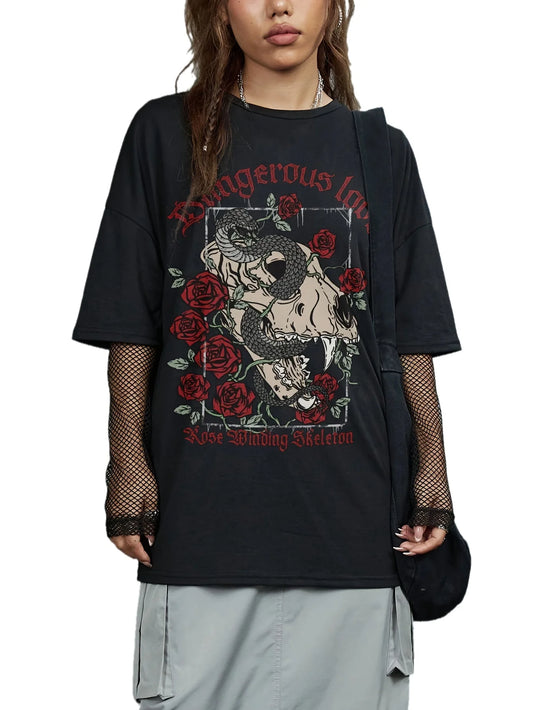 New Stylish Printed Round-Neck Drop-Shoulder Oversized T-Shirt