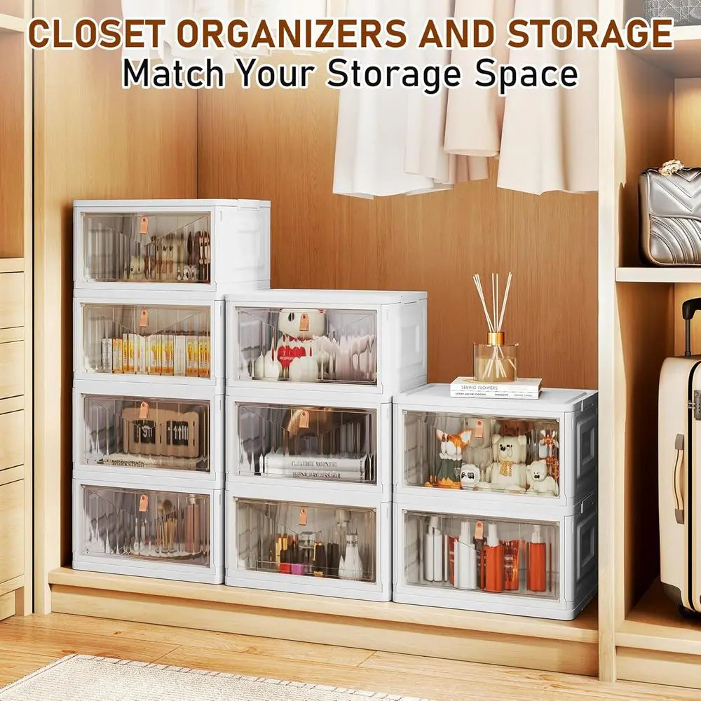 4 Tier Storage Bins with Lids, 23QT Stackable Closet Organizers and Storage with Wheels, Collapsible Storage Boxes, Plastic Stor
