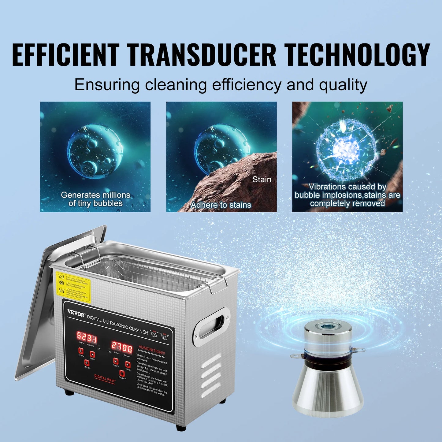 Succebuy Ultrasonic Cleaner Stainless Steel Portable Home Appliance