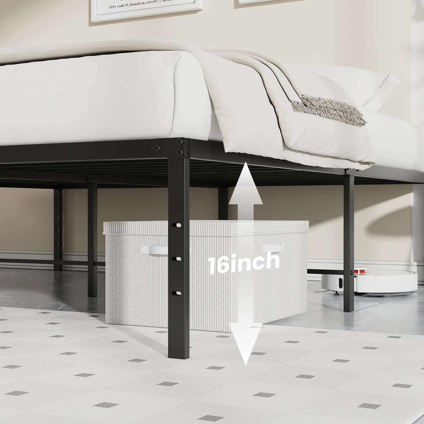 JHK Metal Platform Bed Frame With Slat Support Heavy Duty
