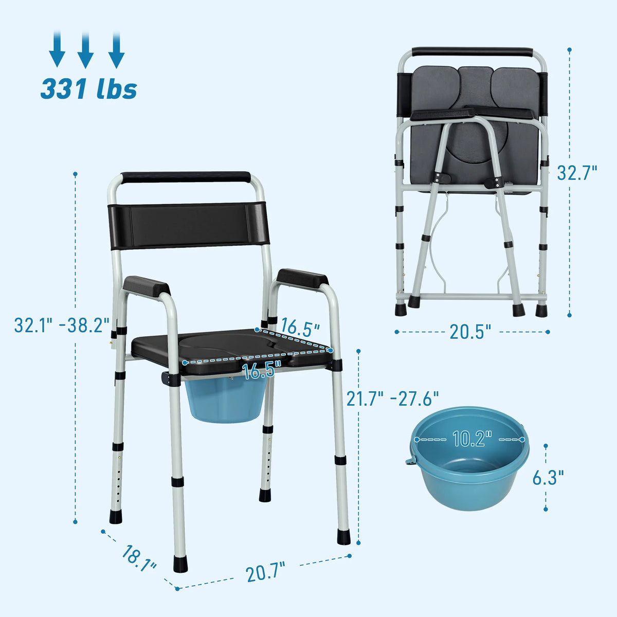 Portable 4 In 1 Adjustable Bedside Commode Shower Chair