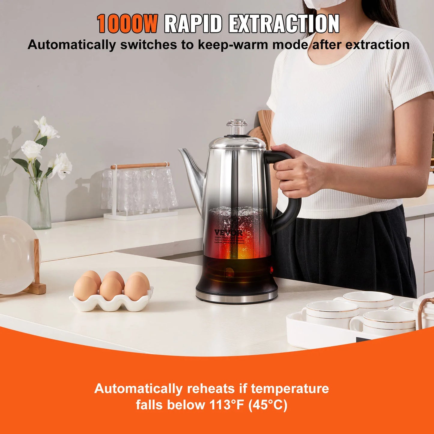SucceBuy 12 Cup Electric Percolator Coffee Pot With Keep Warm Function