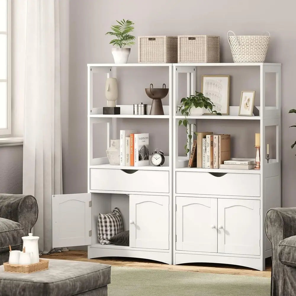 Kitchen Pantry Cabinet with Shelves, Drawers, and Microwave Cart, Freestanding Sideboard with Storage, Bookshelf, Display Unit,
