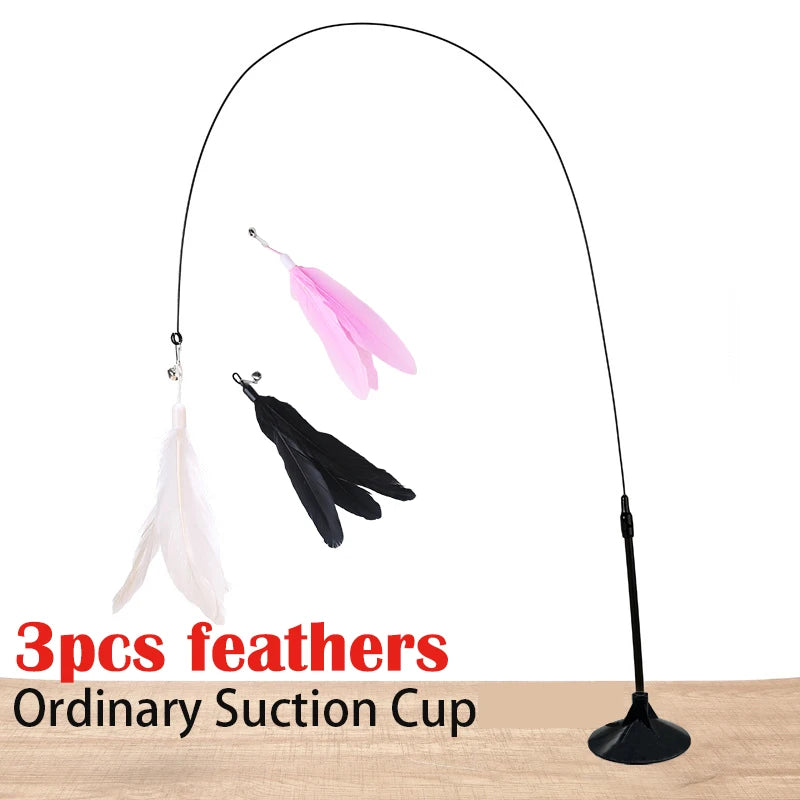 Interactive Cat Teaser Wand Toy With Feather And Suction Cup