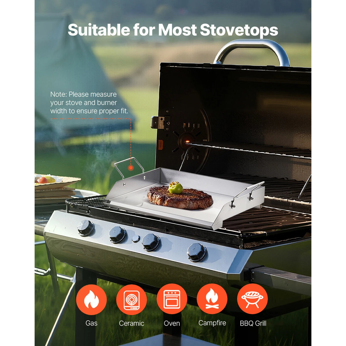 SucceBuy Stainless Steel Griddle Flat Top Gas Grill BBQ Cookware