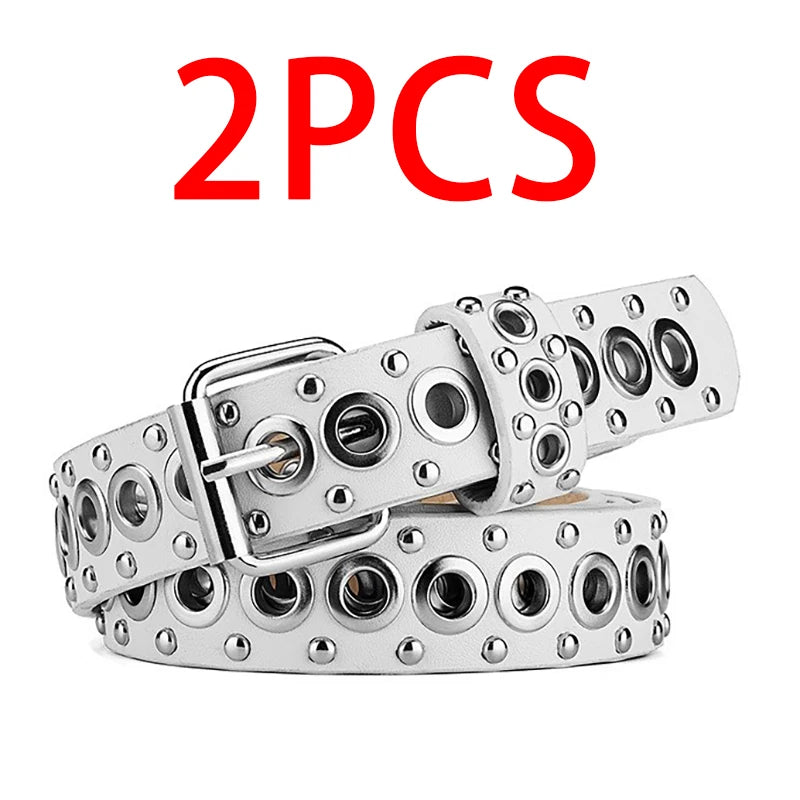 Womens Fashion Rivet Belt With Needle Buckle Street Style Y2K