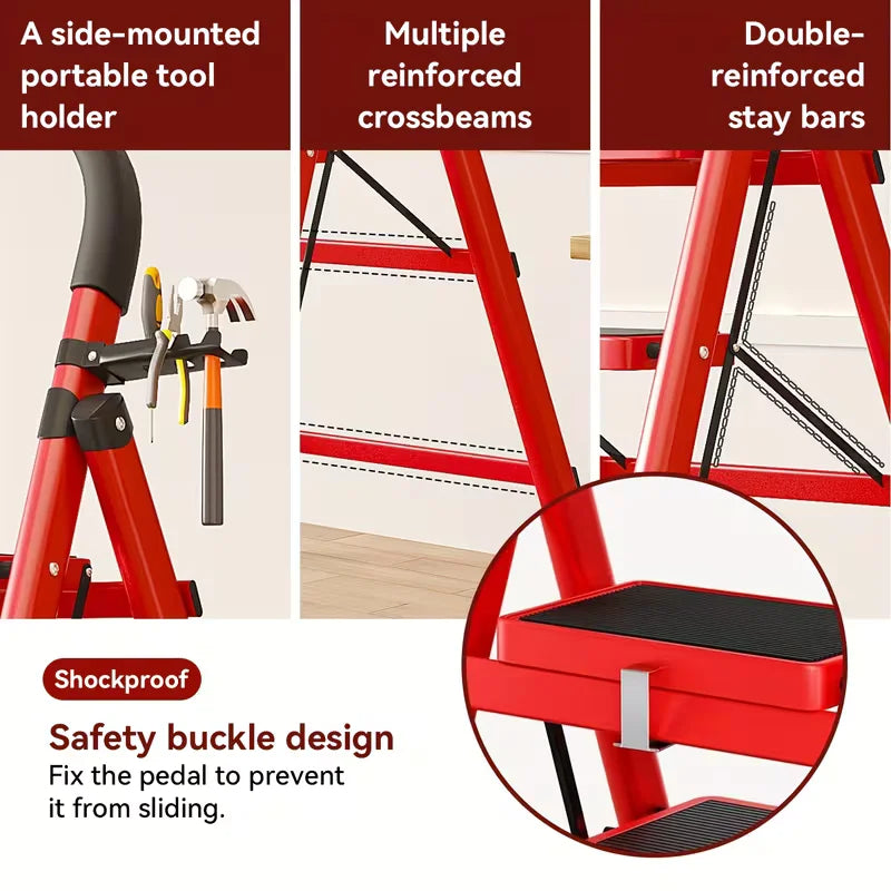 Foldable Step Ladder With Tool Holder And Non Slip Pedals