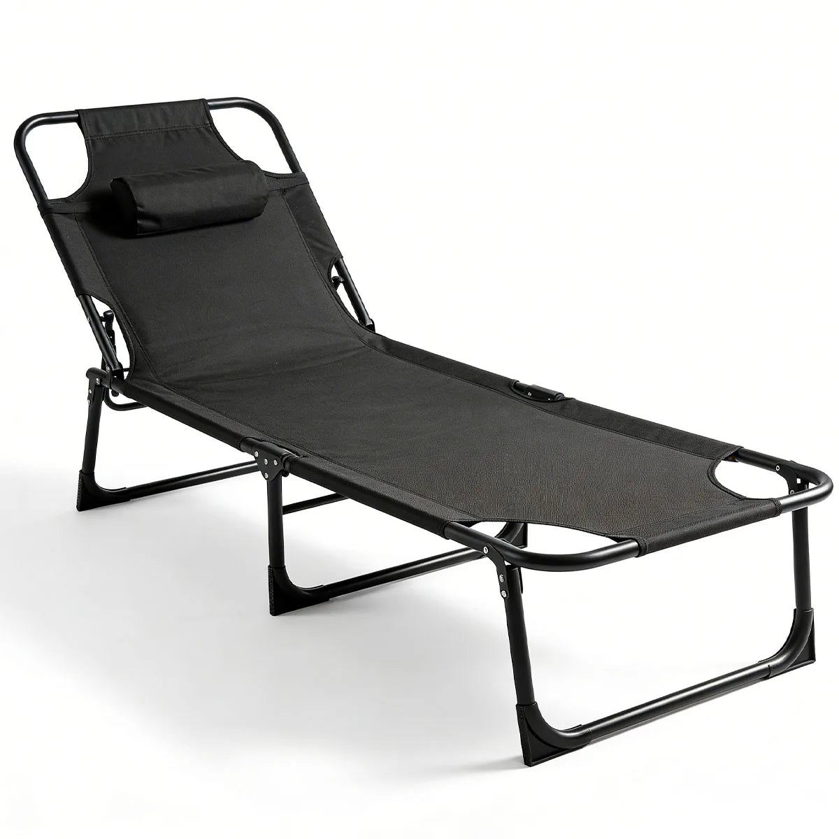 Folding Reclining Camping Lounge Chair with Removable Cushion