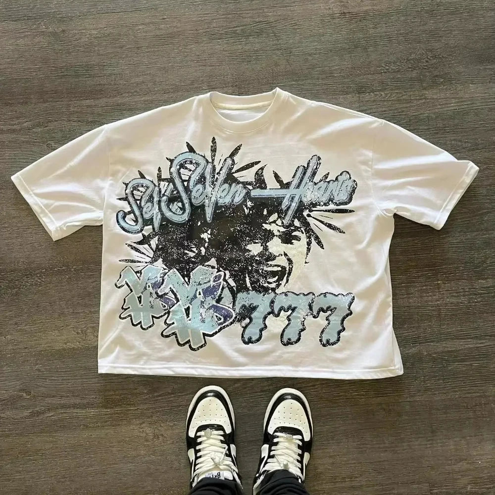 American Letter Graphic Tee Unisex Streetwear Cotton