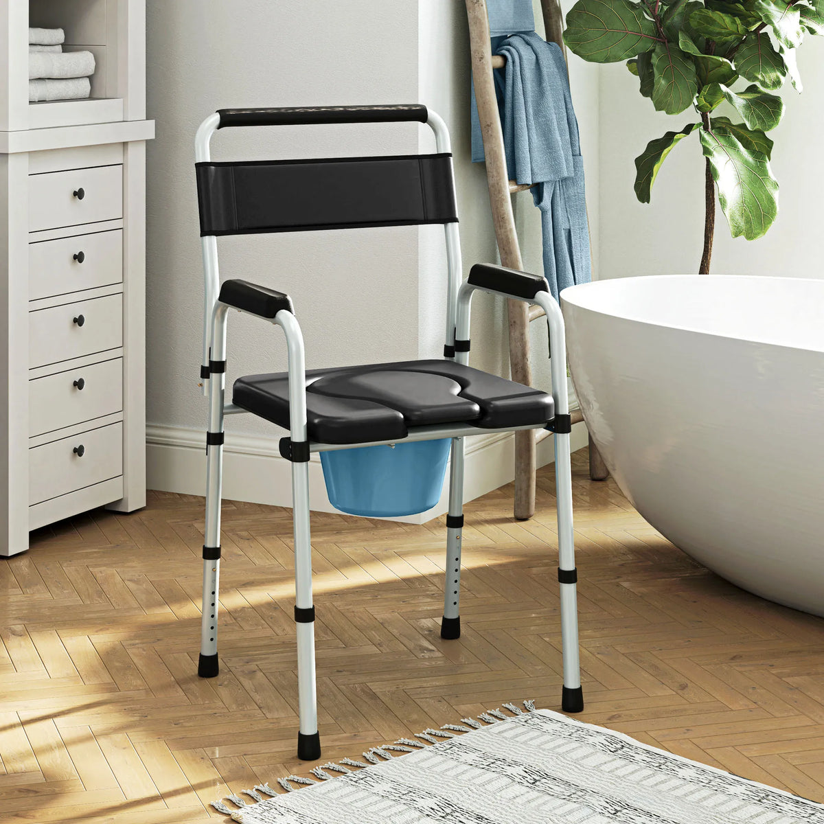 Portable 4 In 1 Adjustable Bedside Commode Shower Chair