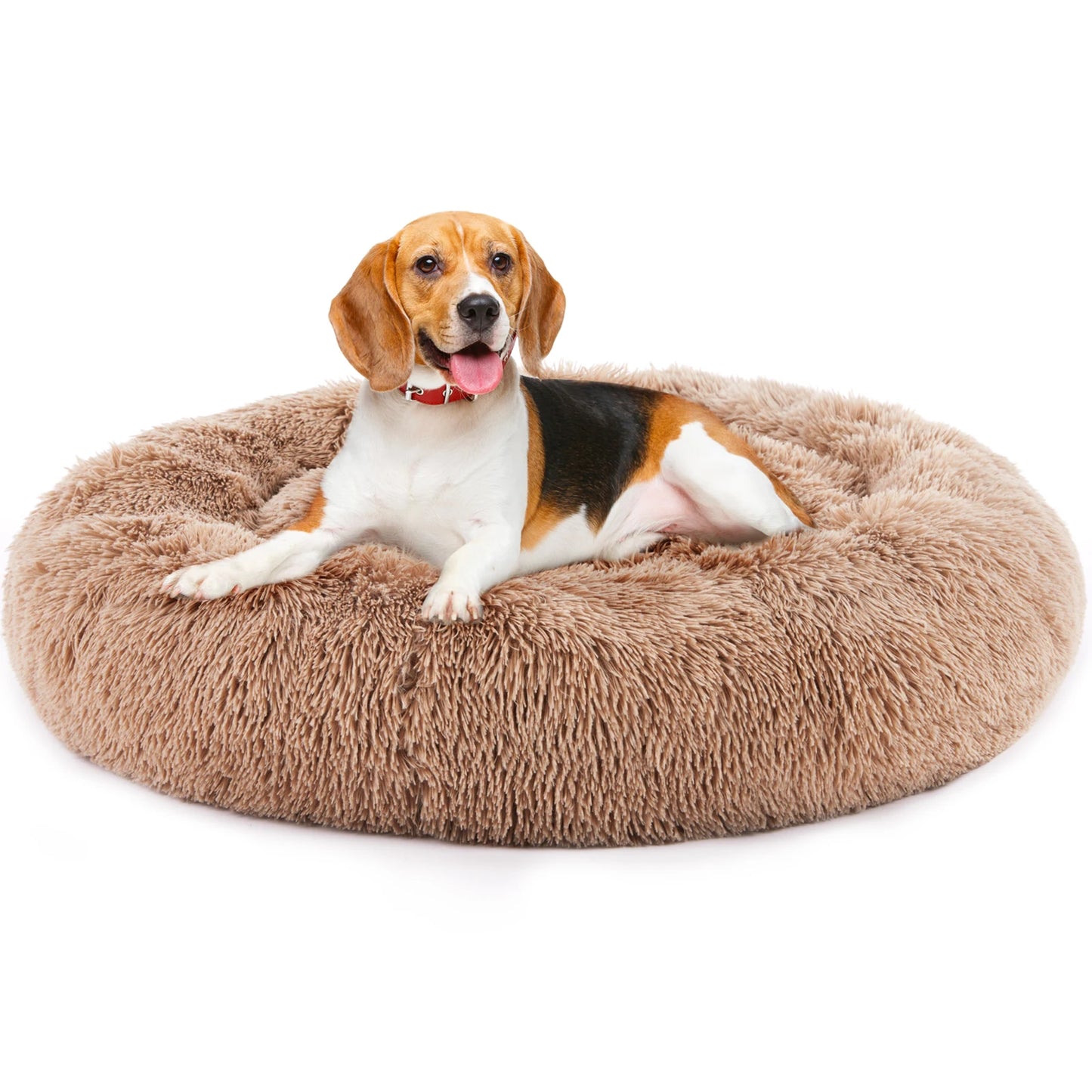 JHK Calming Dog Bed Plush Faux Fur Washable Anti Slip Round