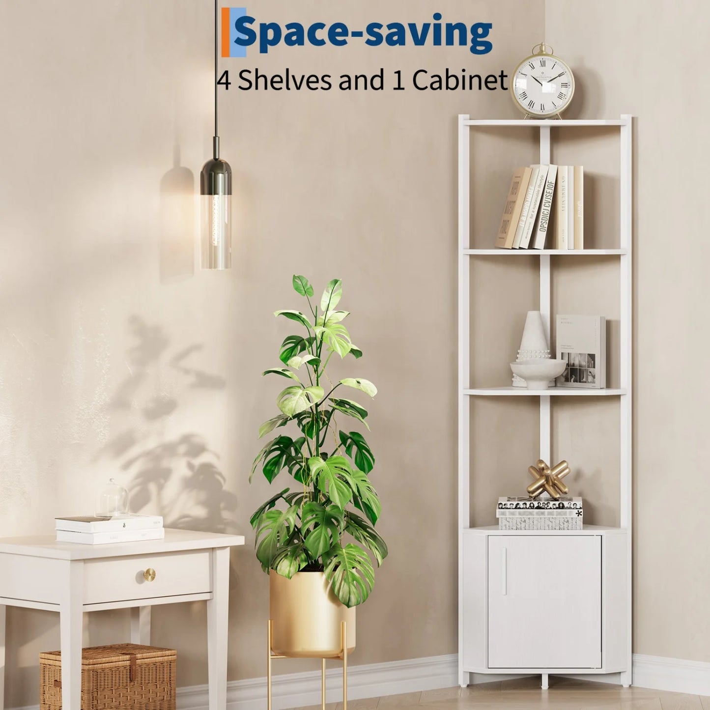 5-Tier Corner Shelf Stand, 58.27'' Tall Corner Bookshelf with Metal Frame, Wooden Corner Stand – Storage Rack for Home Office