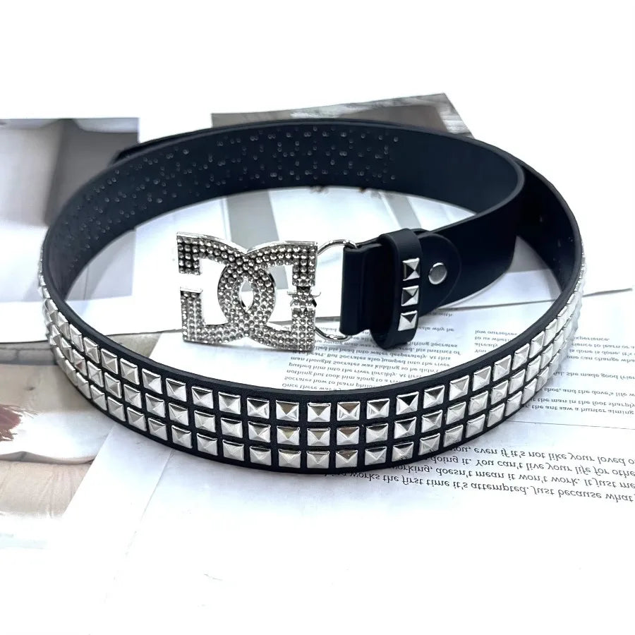 Luxury Women Rhinestone Punk Belt Leather Rivet Accessory