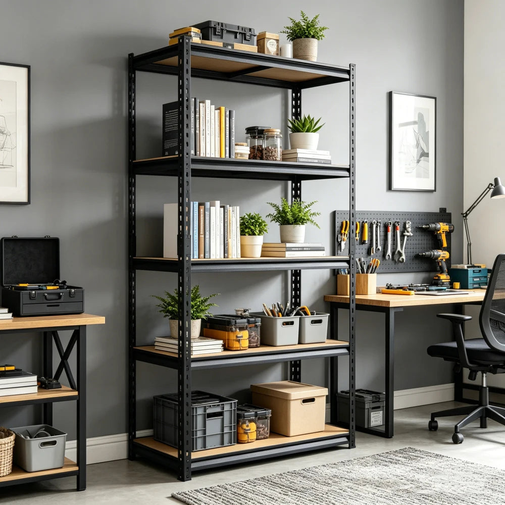 5-Tier Heavy Duty Garage Storage Shelving Unit 71"H×35.5"W×15.8"D Total 2000LBS Load Adjustable Layer MDF Metal Rack Tool-Free Quick Assembly