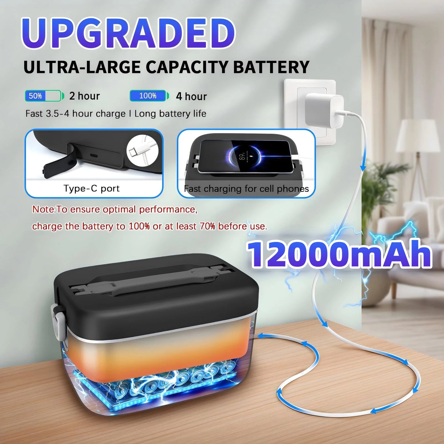12000mAh Wireless Lunch Box Heater With Automatic Temperature Control