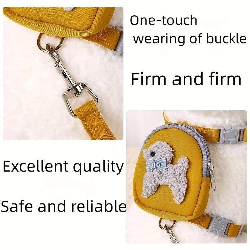 Soft Adjustable Pet Vest With Backpack And Leash For Dogs