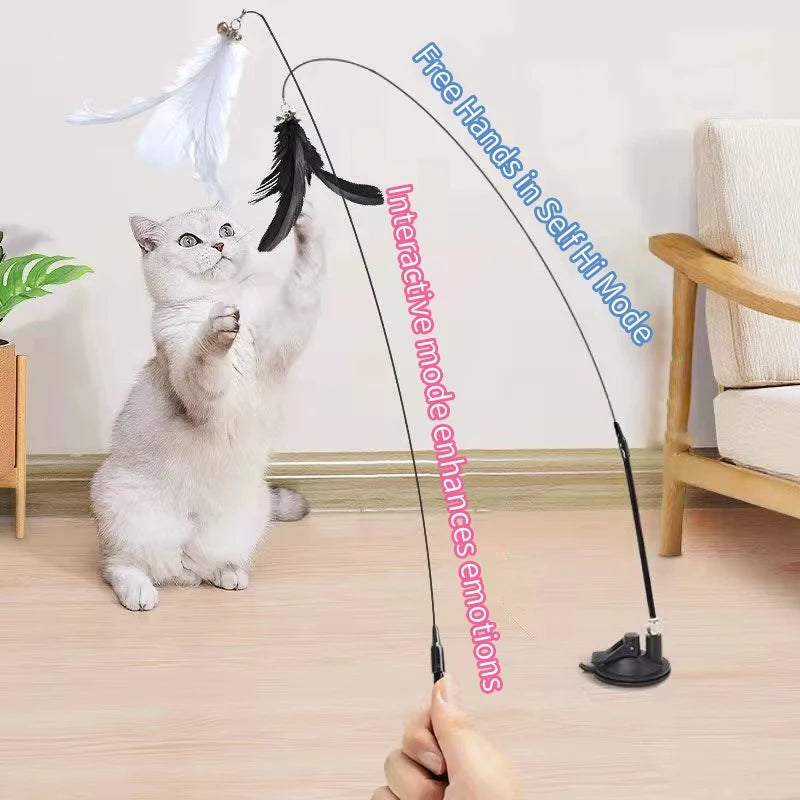 Interactive Cat Teaser Wand Toy With Feather And Suction Cup