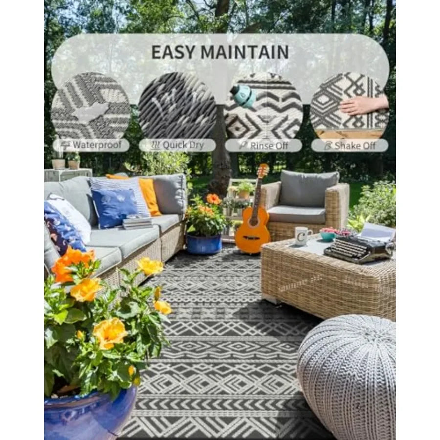 Outdoor Rug Carpet Waterproof Anti Slip Patio Mat Kilim Reversible