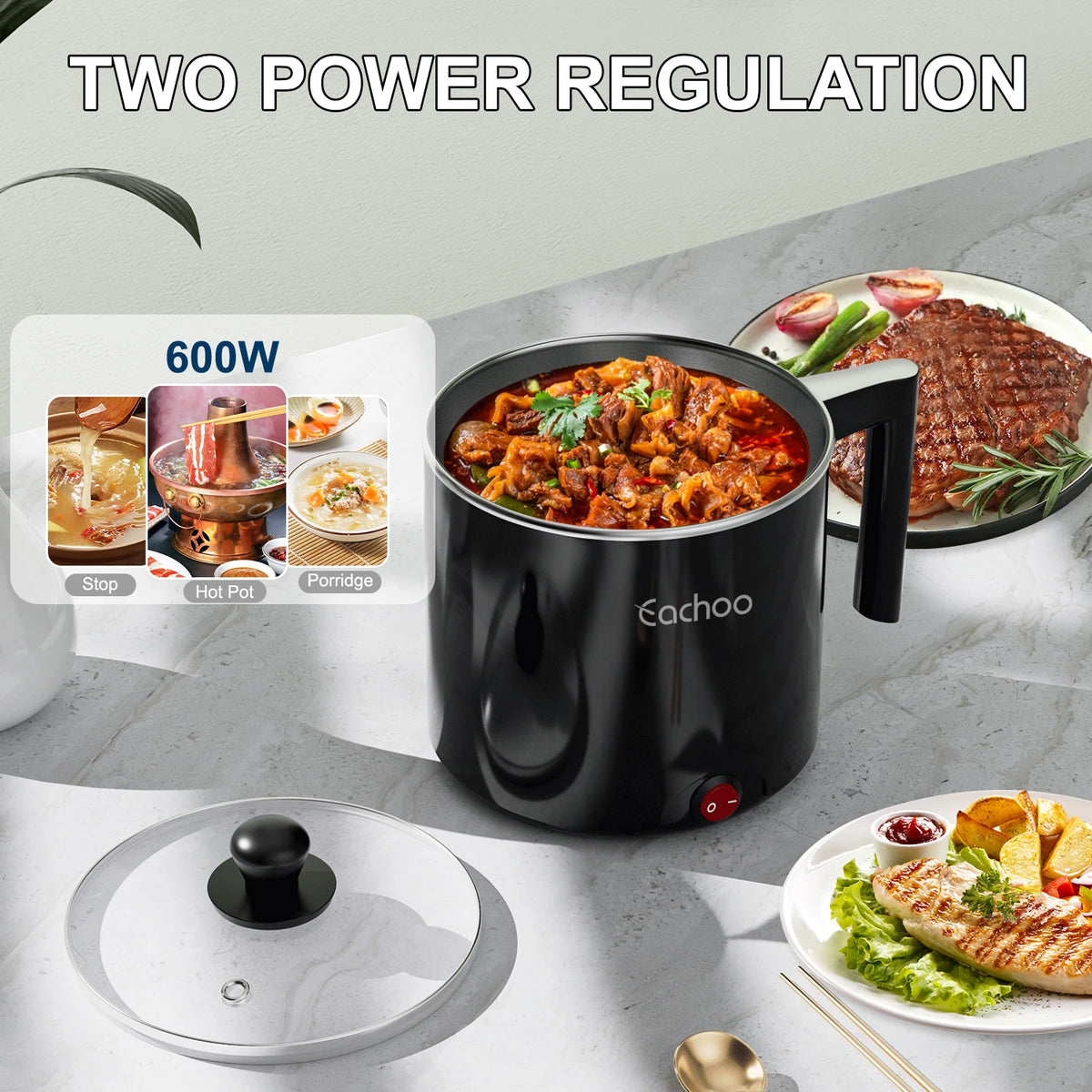 CACHOO Electric Hot Pot Cooker With Nonstick Pan For Noodles and Pasta