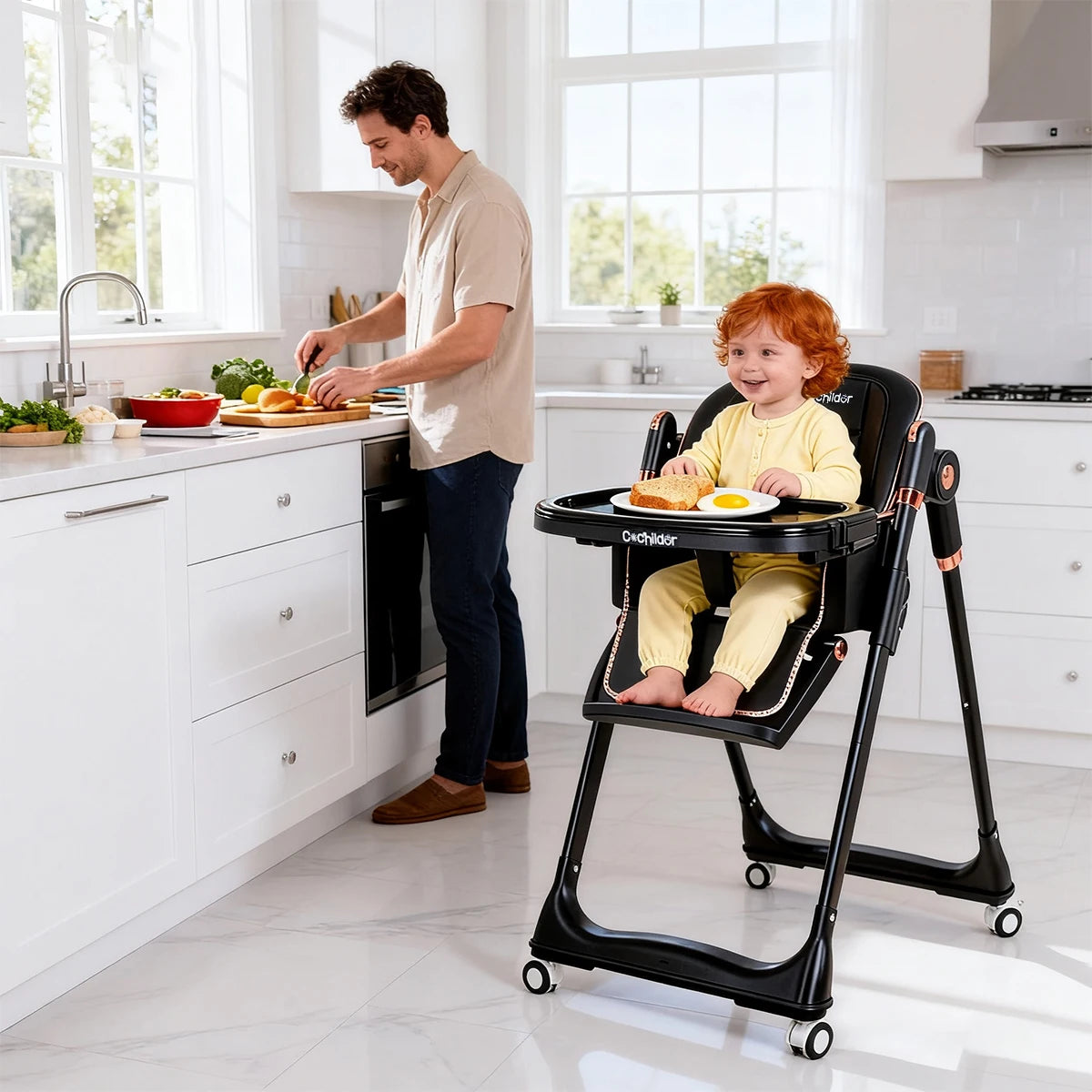 Cochildor Adjustable Toddler High Chair With Lockable Wheels
