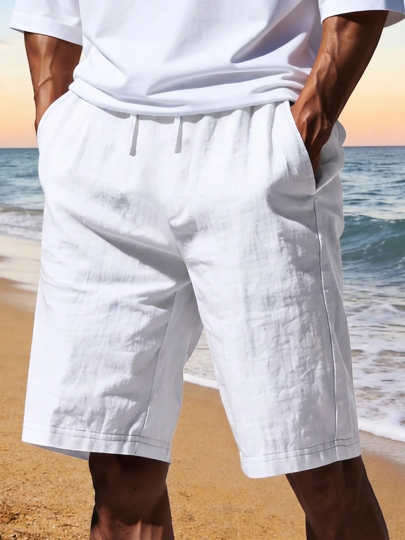 Men's Quick Dry Linen Beach Shorts Drawstring Waist