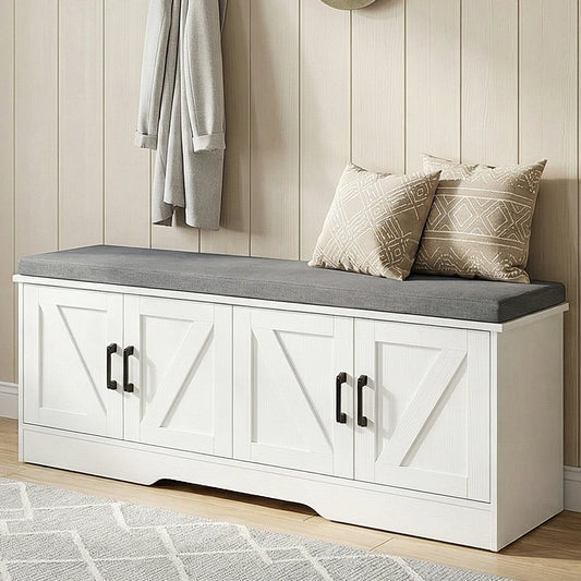 JHK Storage Bench Shoe Organizer Cabinet with Padded Seat Cushion 2 Doors Adjustable Shelf for Entryway Easy Assemble Strong Load-bearing Capacity
