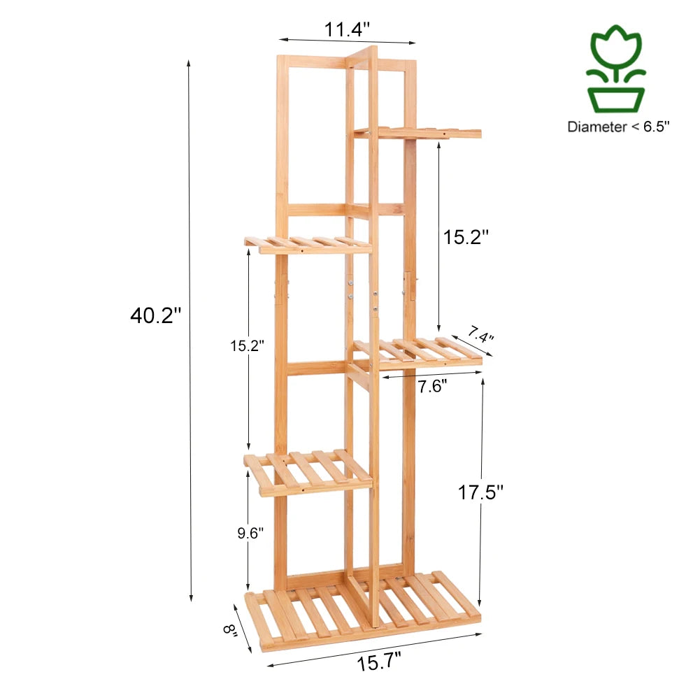 5 / 6 Tiers Tall Bamboo Plant Stand Corner Flower Display Rack for Indoor Outdoor