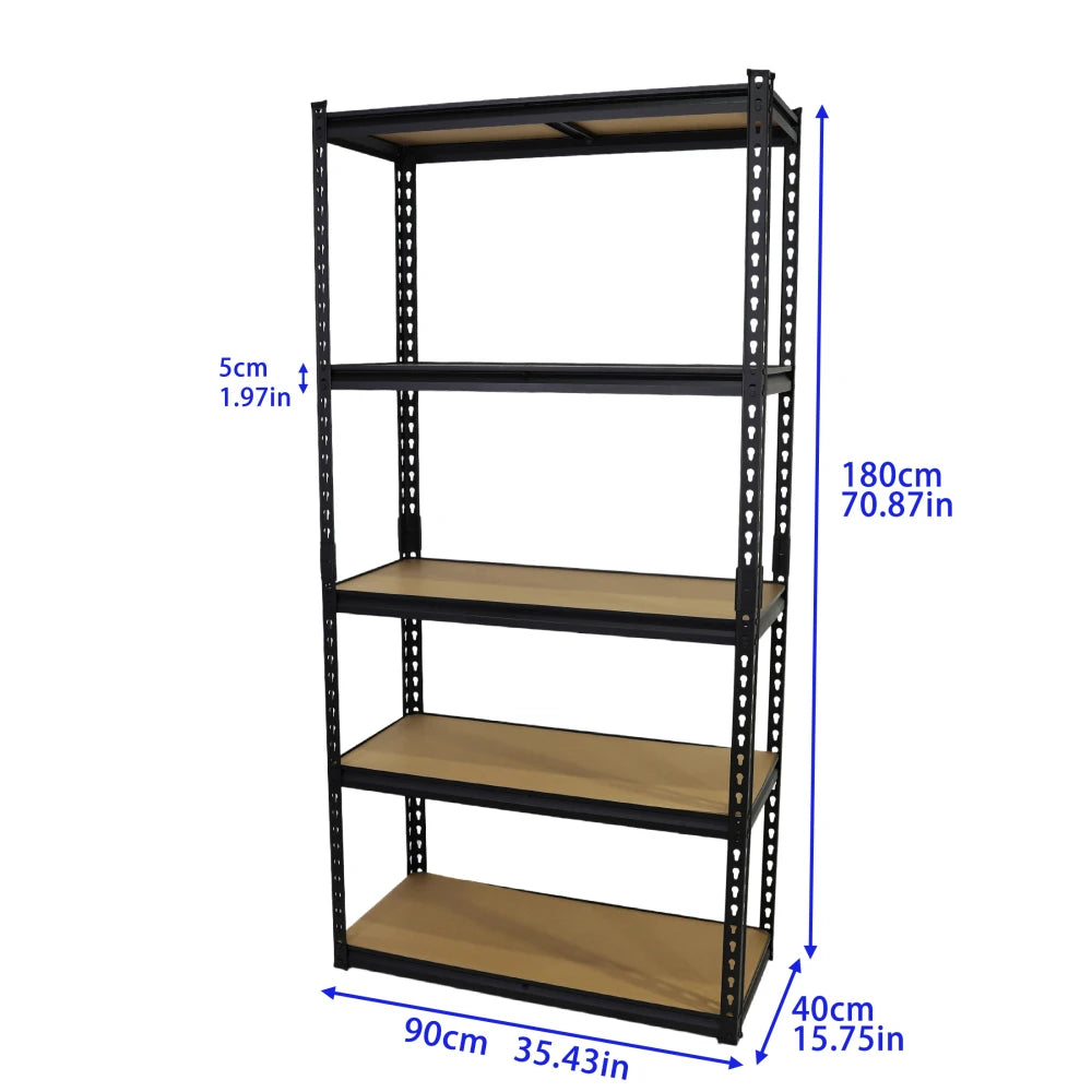 5-Tier Heavy Duty Garage Storage Shelving Unit 71"H×35.5"W×15.8"D Total 2000LBS Load Adjustable Layer MDF Metal Rack Tool-Free Quick Assembly