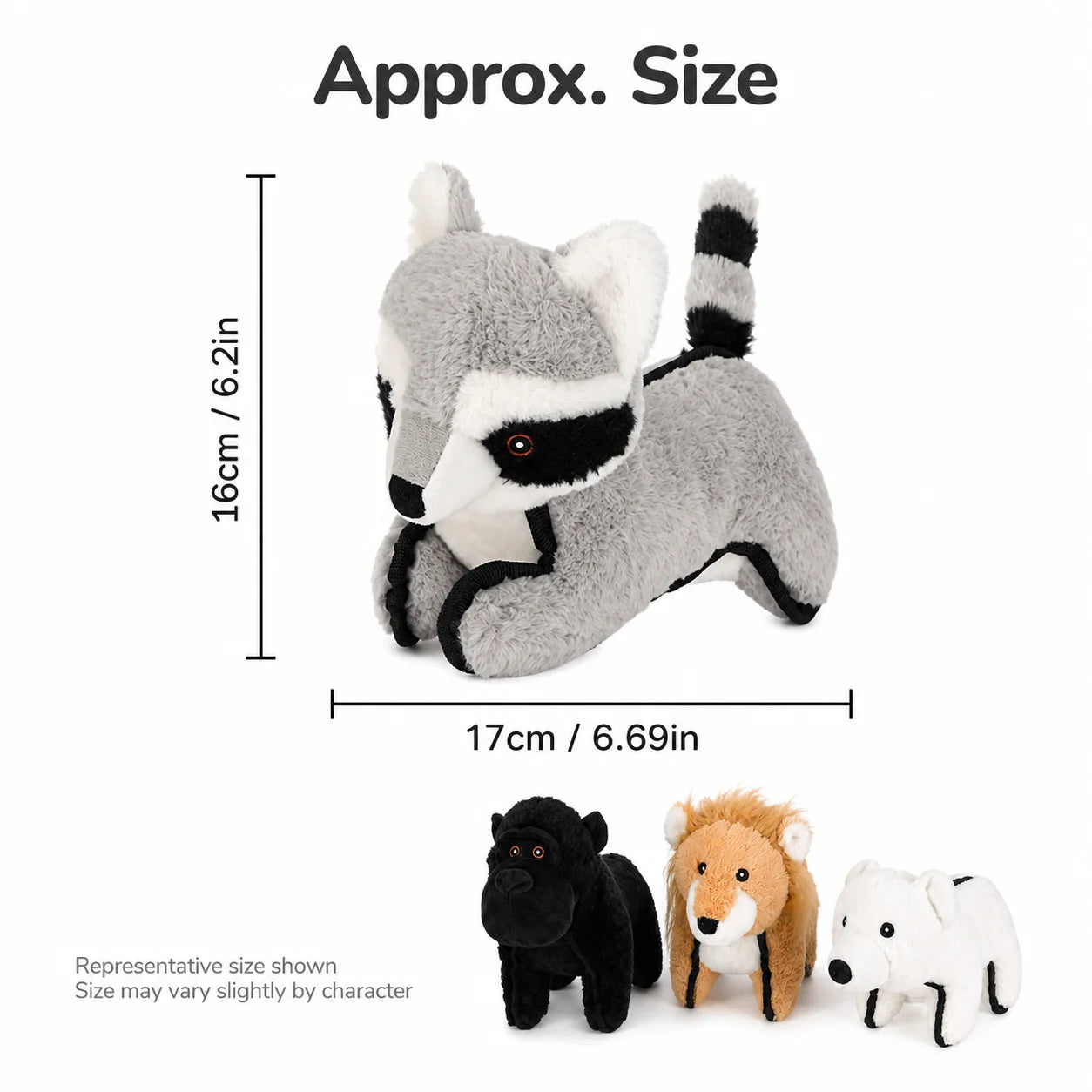 4-Piece Squeaky Plush Pet Toys Set - Polar Bear, Raccoon, Lion & Chimpanzee - Durable Soft Chew Toys for Dogs & Cats - Bite-Resistant Stuffed Animals for Puppies & Kittens - Anxiety Relief & Interactive Play
