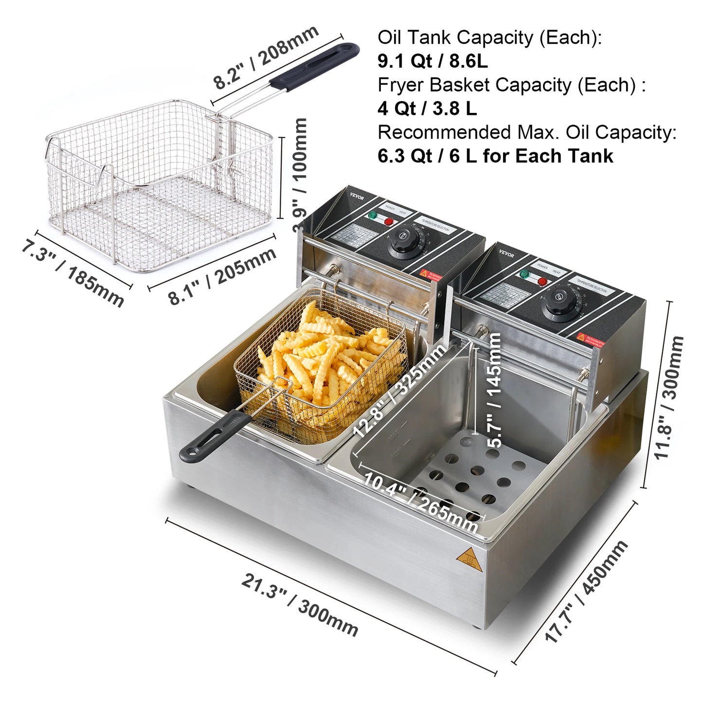 SucceBuy Dual Tank Electric Deep Fryer Countertop For Commercial Use