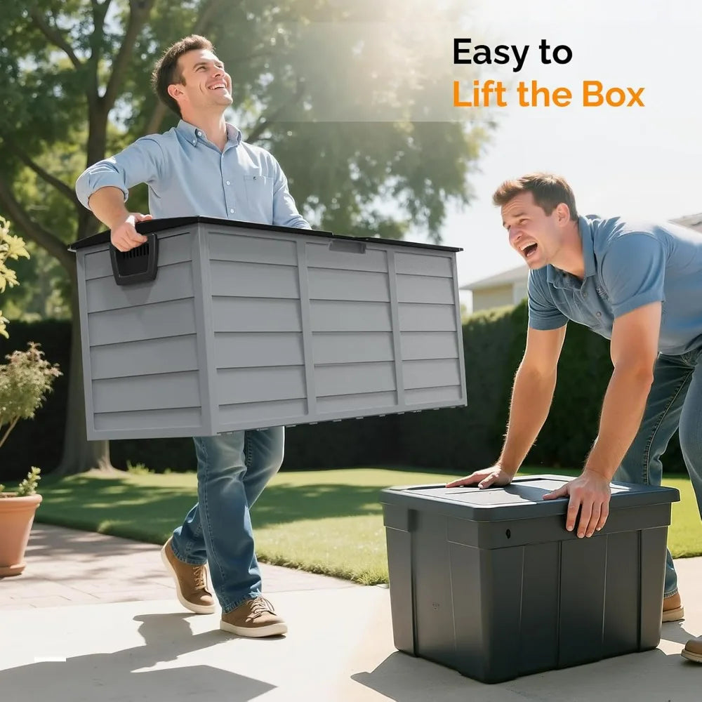 VINGLI 75 Gallon Outdoor Storage Box Lockable Plastic Deck Box Waterproof with Wheels for Garden Pool Patio Black