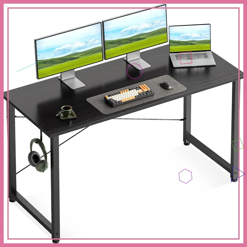 Compact Computer Desk With Headphone Hooks For Home Office