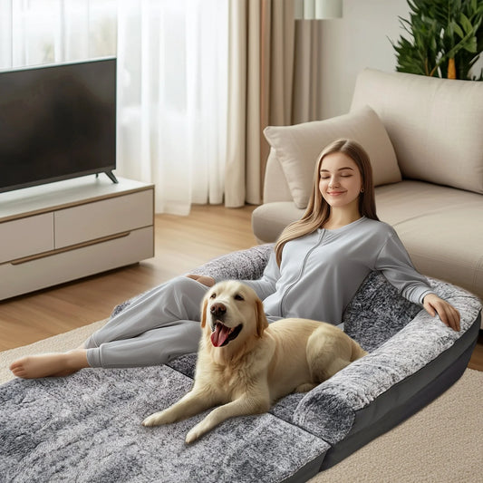180cm Long Human Dog Bed Fits Adults and Pets Foldable Orthopedic Pet Bed Plush Cushion Cover with Bolster