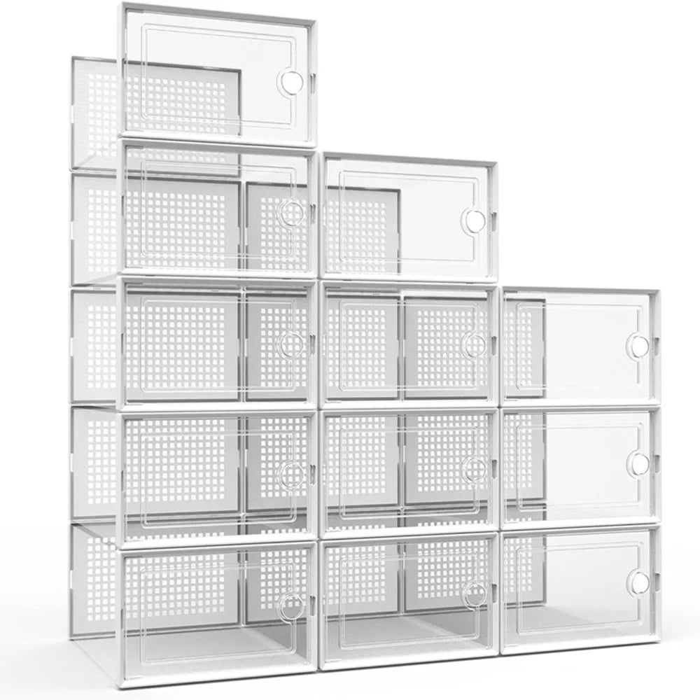 Transparent Plastic Stackable Shoe Storage Boxes With Linked Design