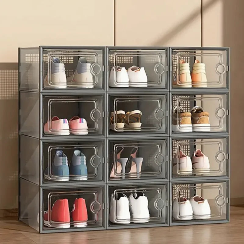 Transparent Plastic Stackable Shoe Storage Boxes With Linked Design