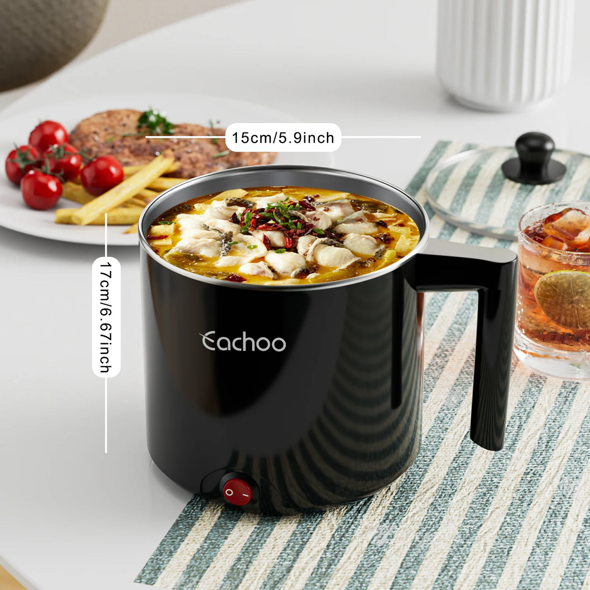 CACHOO Electric Hot Pot Cooker With Nonstick Pan For Noodles and Pasta