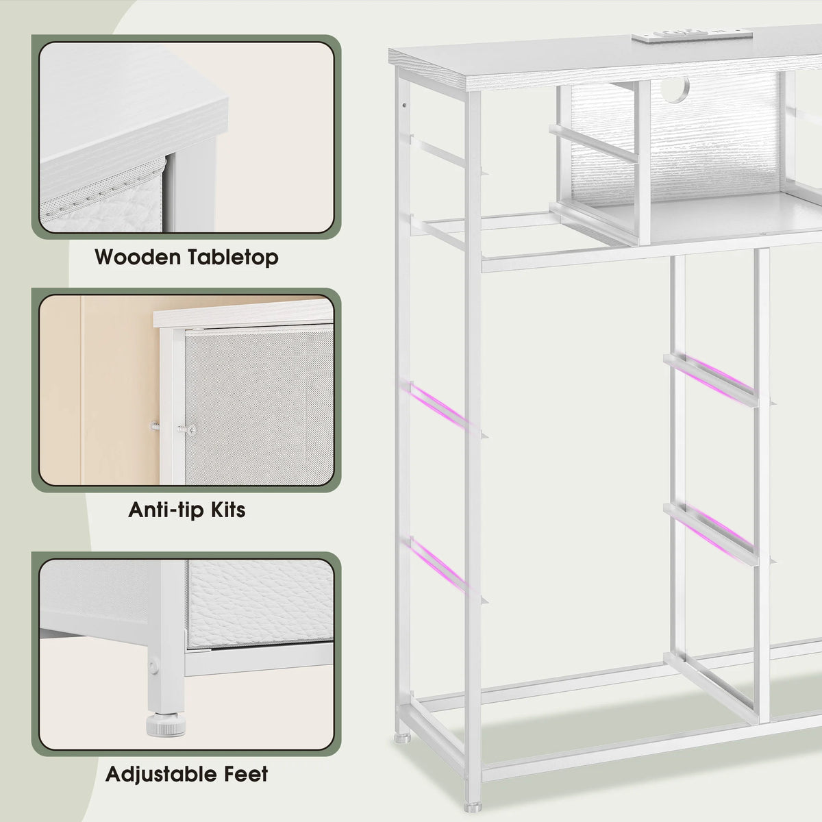 Fabric Storage Chest With LED Charging Station And Open Shelves