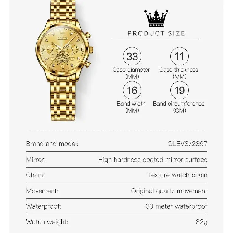 OLEVS Skeleton Quartz Chronograph Stainless Steel Waterproof Luminous Watch