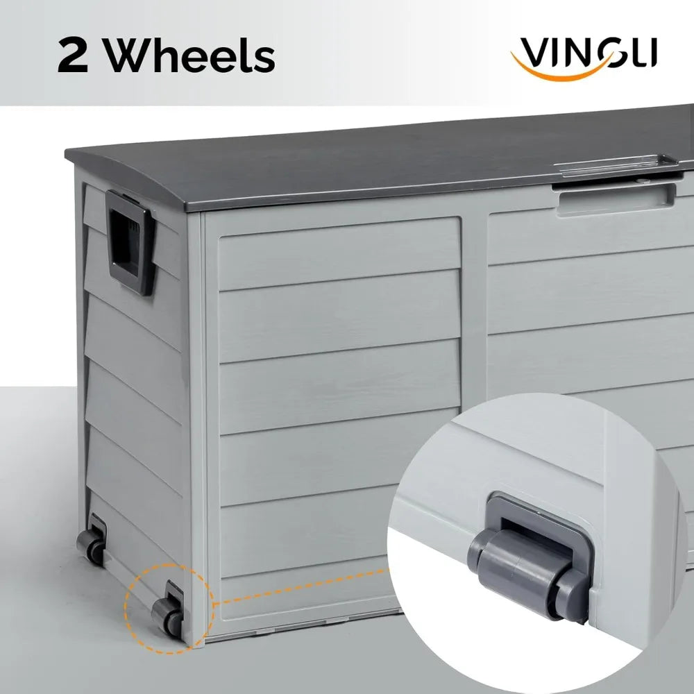 VINGLI 75 Gallon Outdoor Storage Box Lockable Plastic Deck Box Waterproof with Wheels for Garden Pool Patio Black