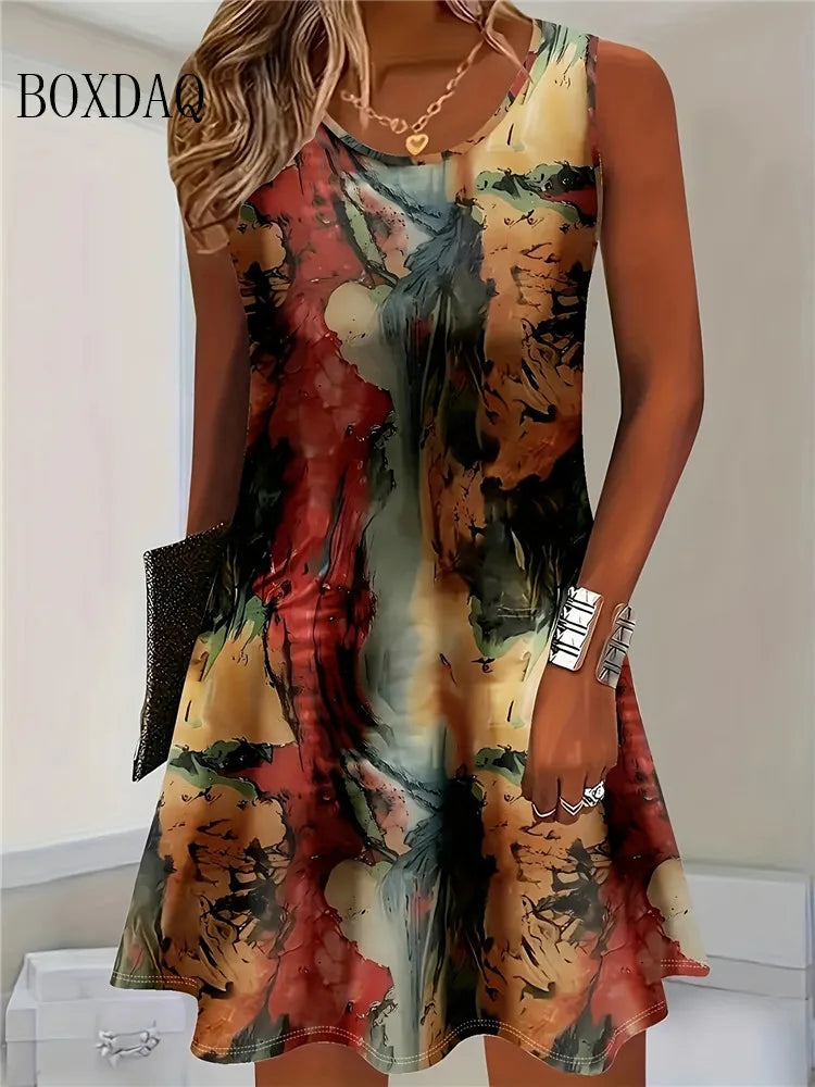 Women's Summer Bohemian Floral Sleeveless Casual Dress
