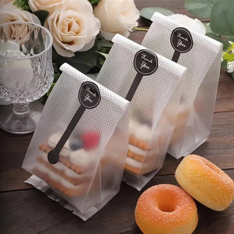 60pcs Black Polka Dot Frosted Rectangular Biscuit Bag, Gift Packaging Bag, With Black Self-adhesive Sticker 8.86''×3.54''