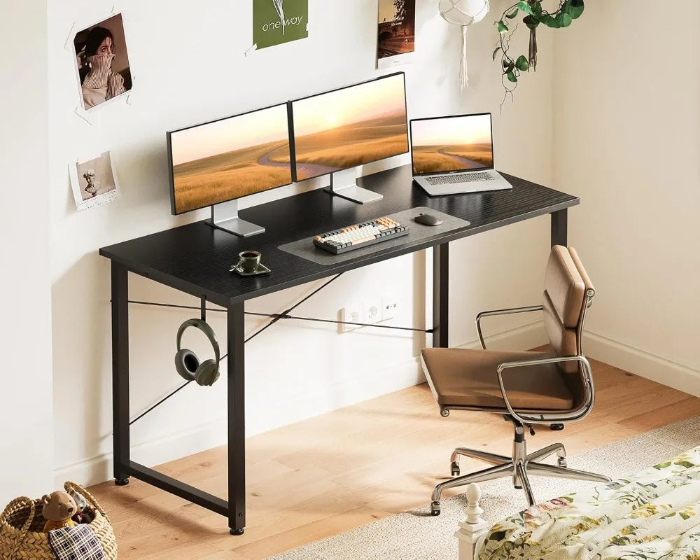 Compact Computer Desk With Headphone Hooks For Home Office