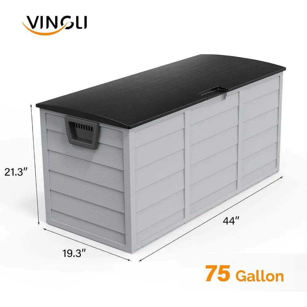 VINGLI 75 Gallon Outdoor Storage Box Lockable Plastic Deck Box Waterproof with Wheels for Garden Pool Patio Black