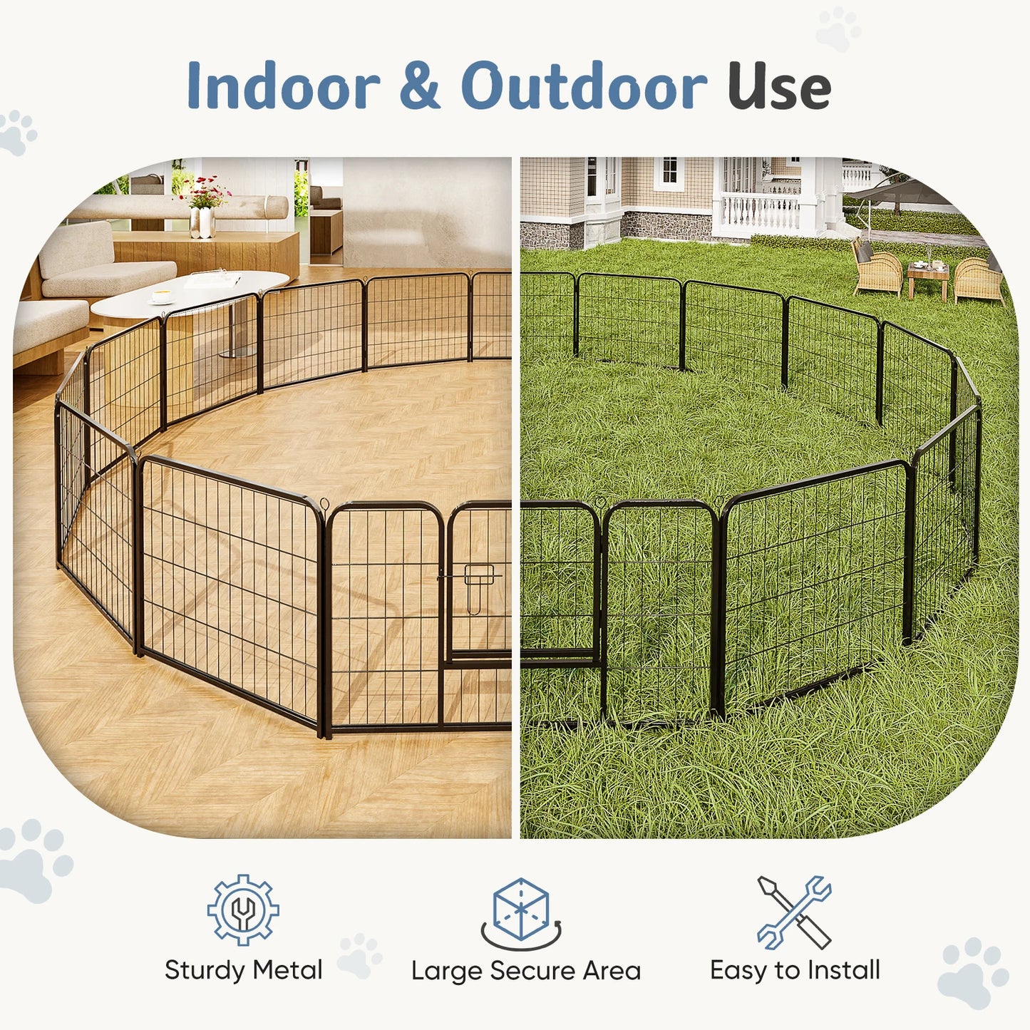 JHK 16 Panels Dog Playpen Pet Fence Metal 24 Inch to 32 Inch Foldable Large Dog Puppy Exercise for Yard Gate Camping Outdoor