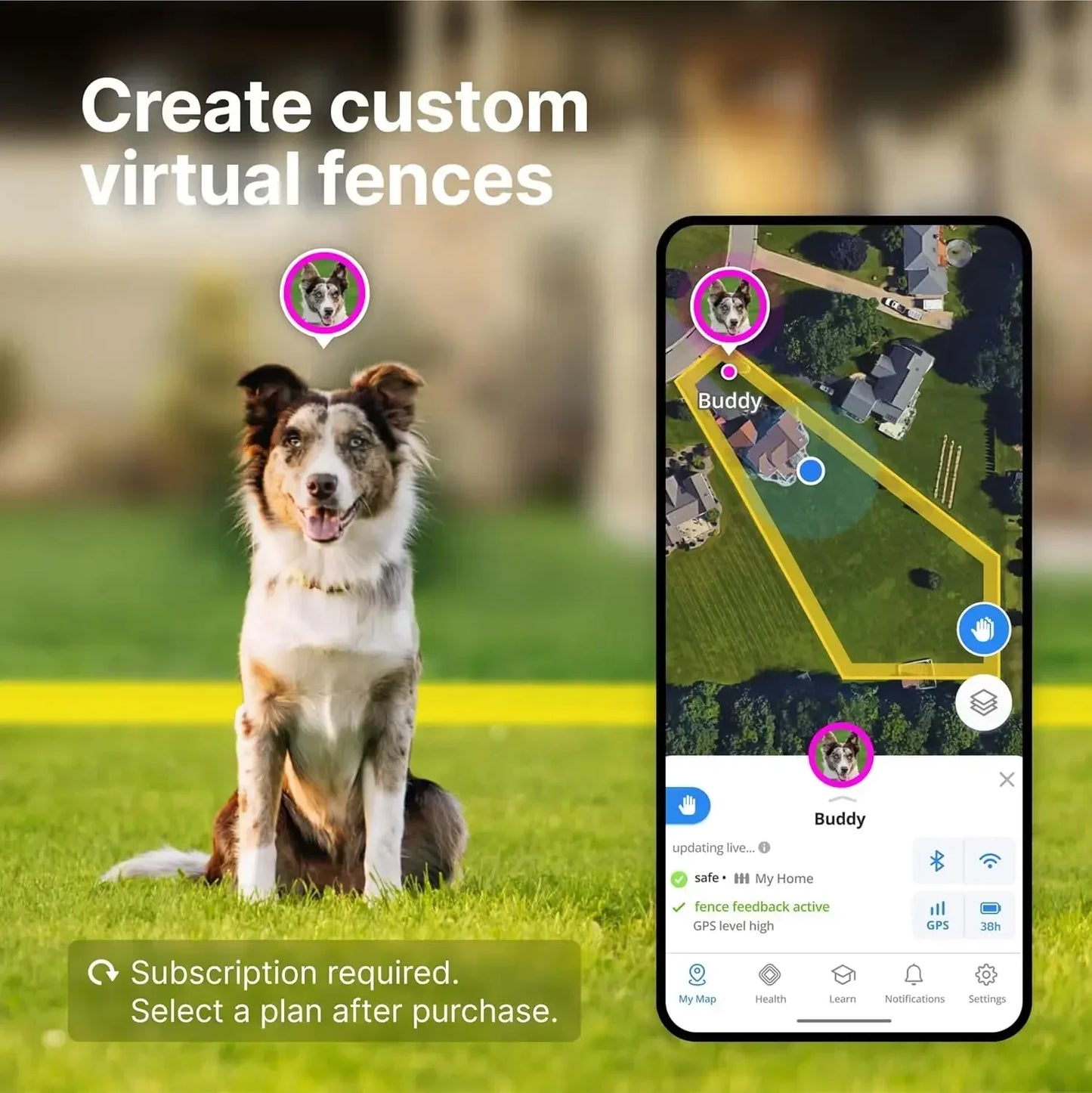 Collar, Keep Your Dog Safely Contained Outdoors with App-Controlled Boundaries and Real-Time Tracking, One Size, Graphite