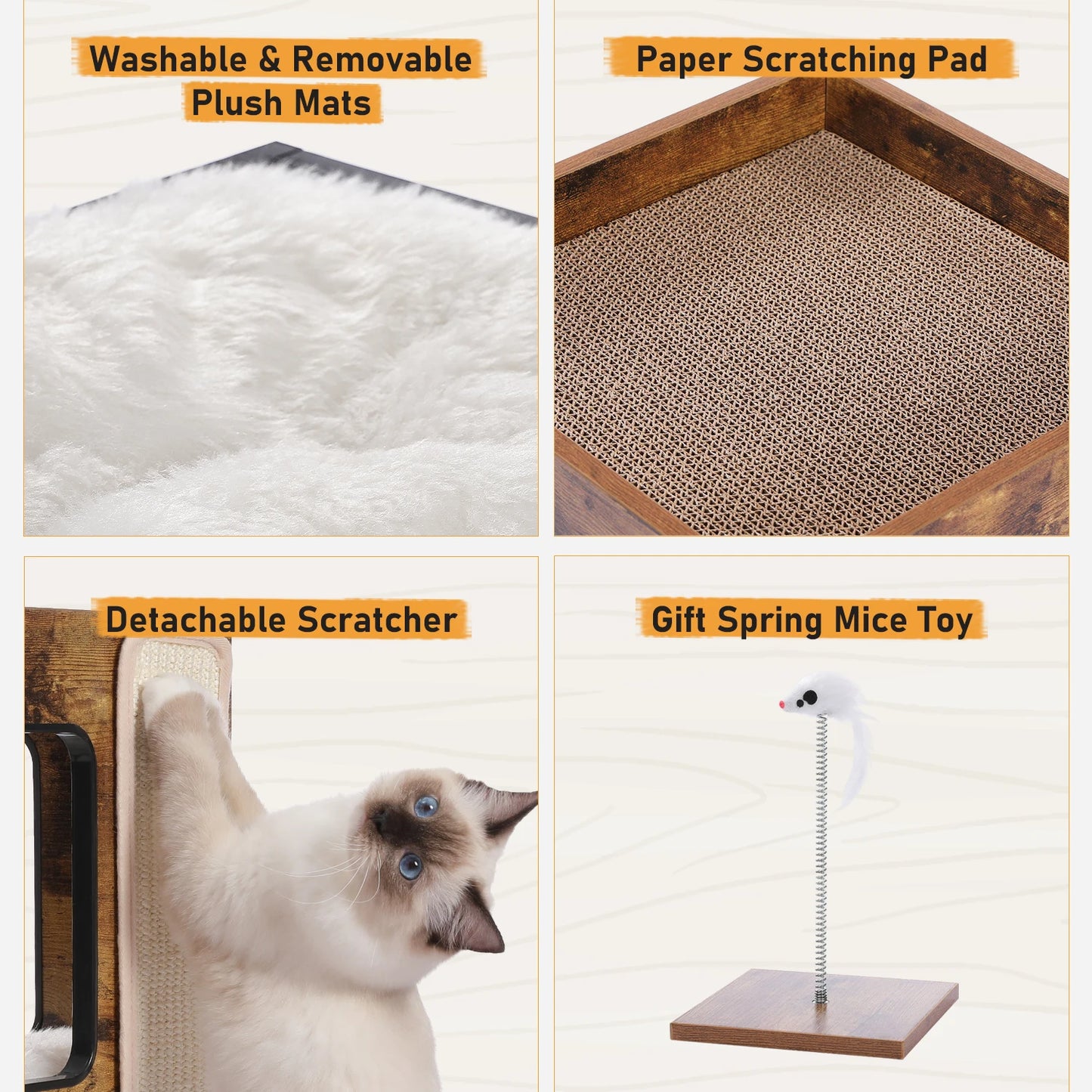 PAWZ Road Wood Cat Condo Bed With Scratching Pad Kitten