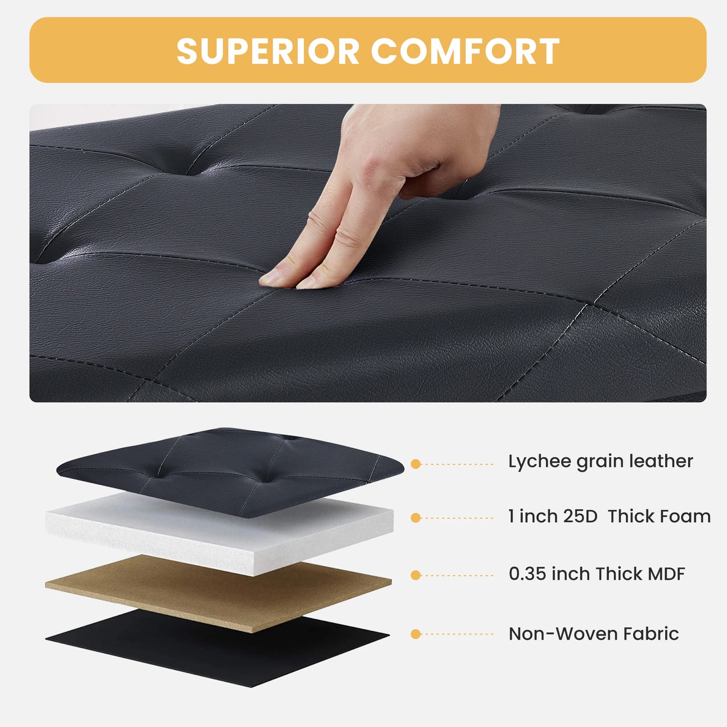 JHK Leather Folding Ottoman Storage Footstool Bench For Living Room