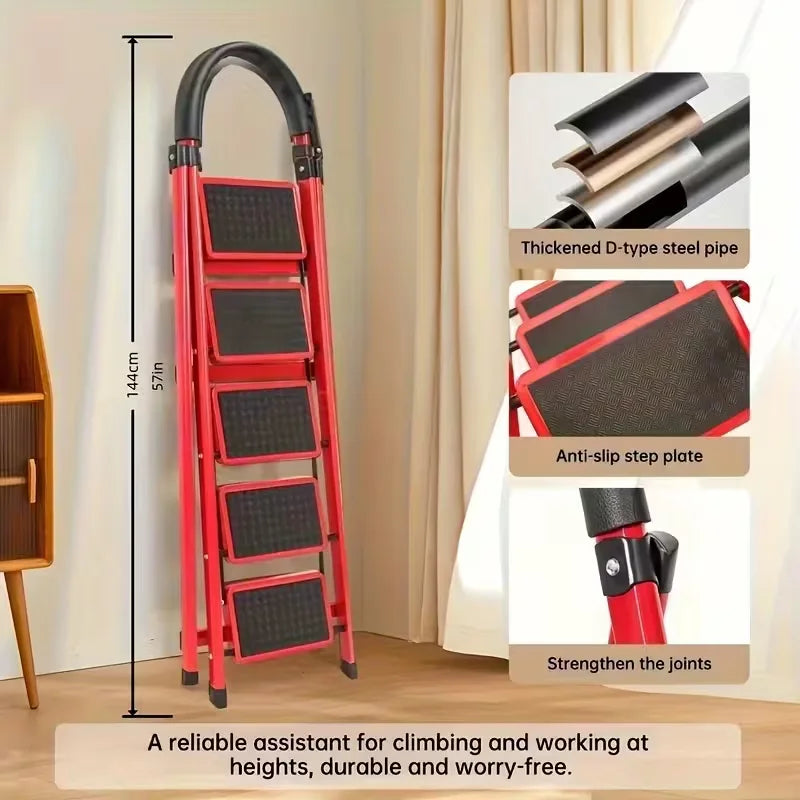 Foldable Step Ladder With Tool Holder And Non Slip Pedals