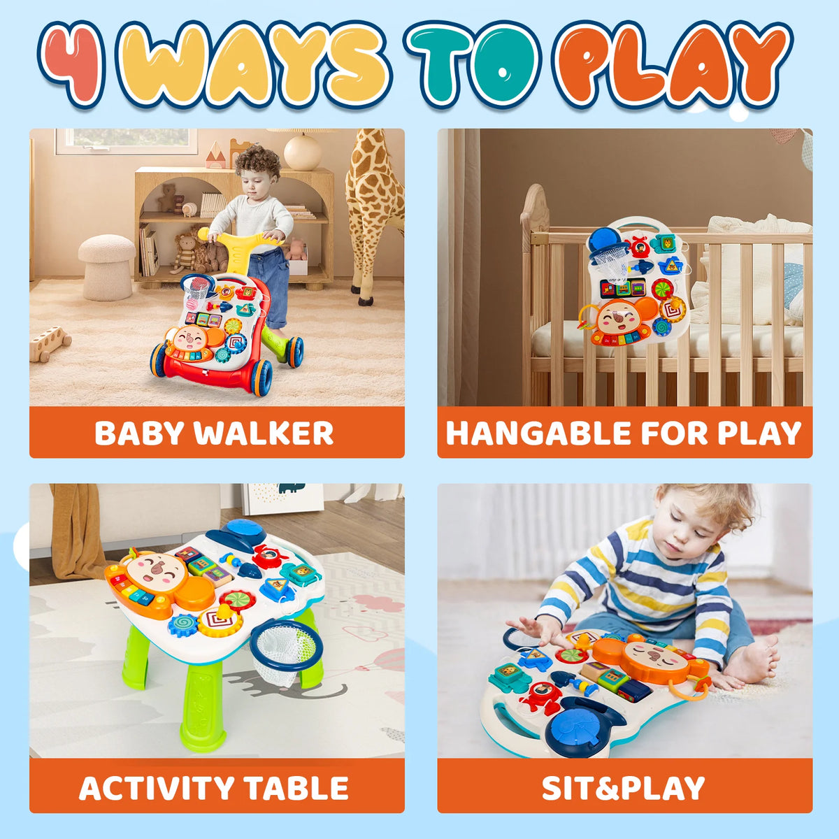 LLParty Toddler Walking Cart Interactive Early Learning Push Toy