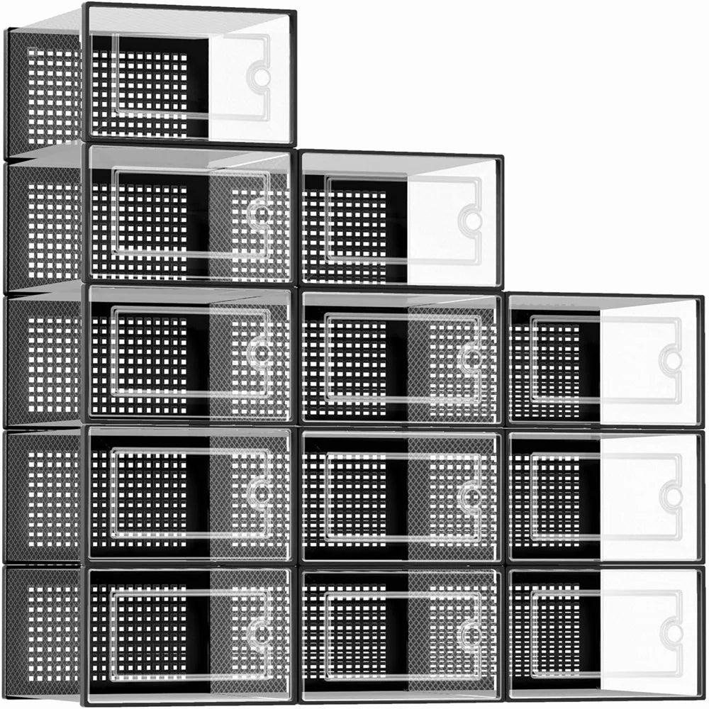 Transparent Plastic Stackable Shoe Storage Boxes With Linked Design